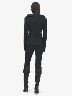 Women's Off-the-shoulder Harness Jacket in Black
