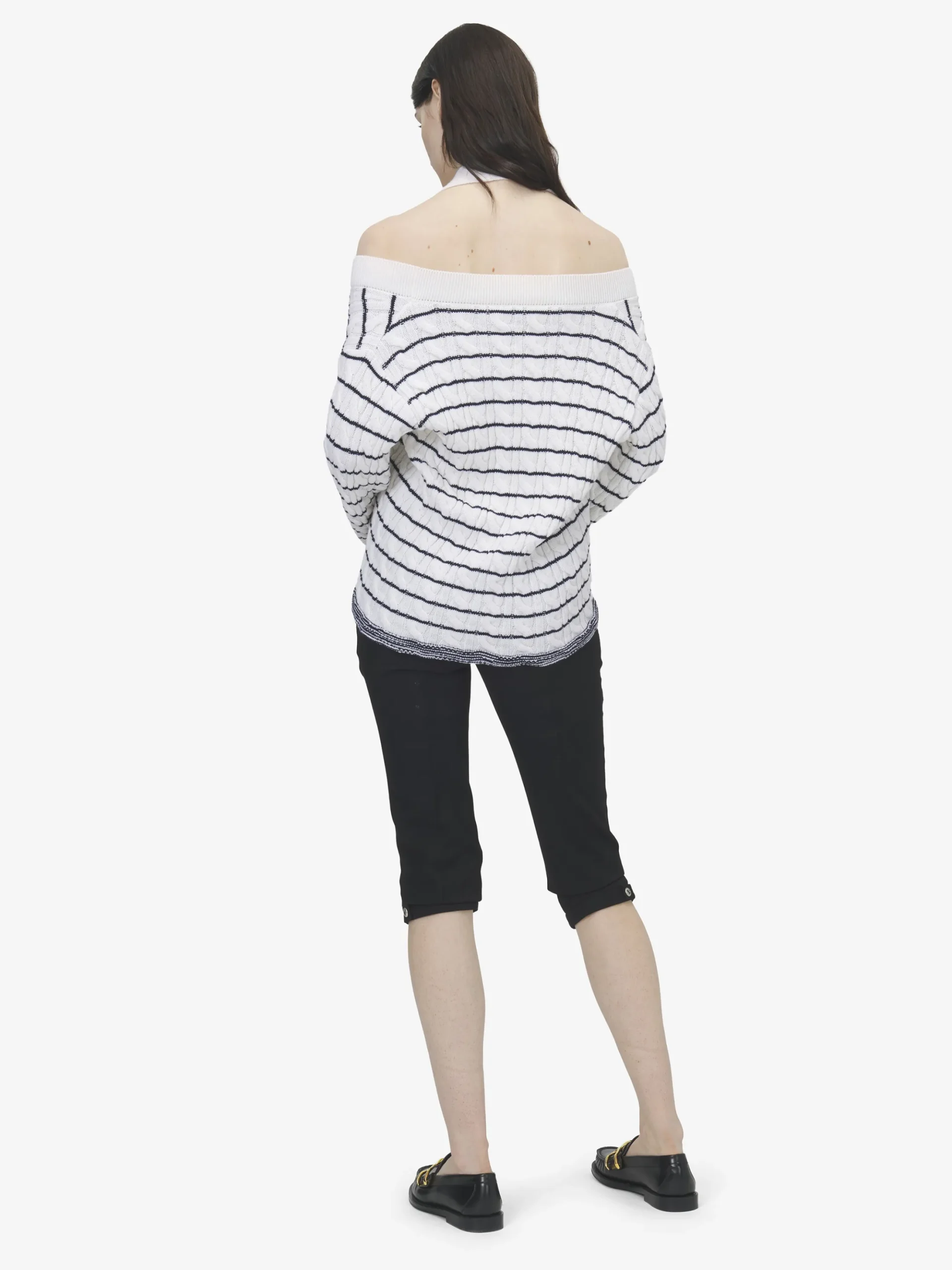 Women's Off-the-shoulder Striped Cardigan in Ivory/Navy