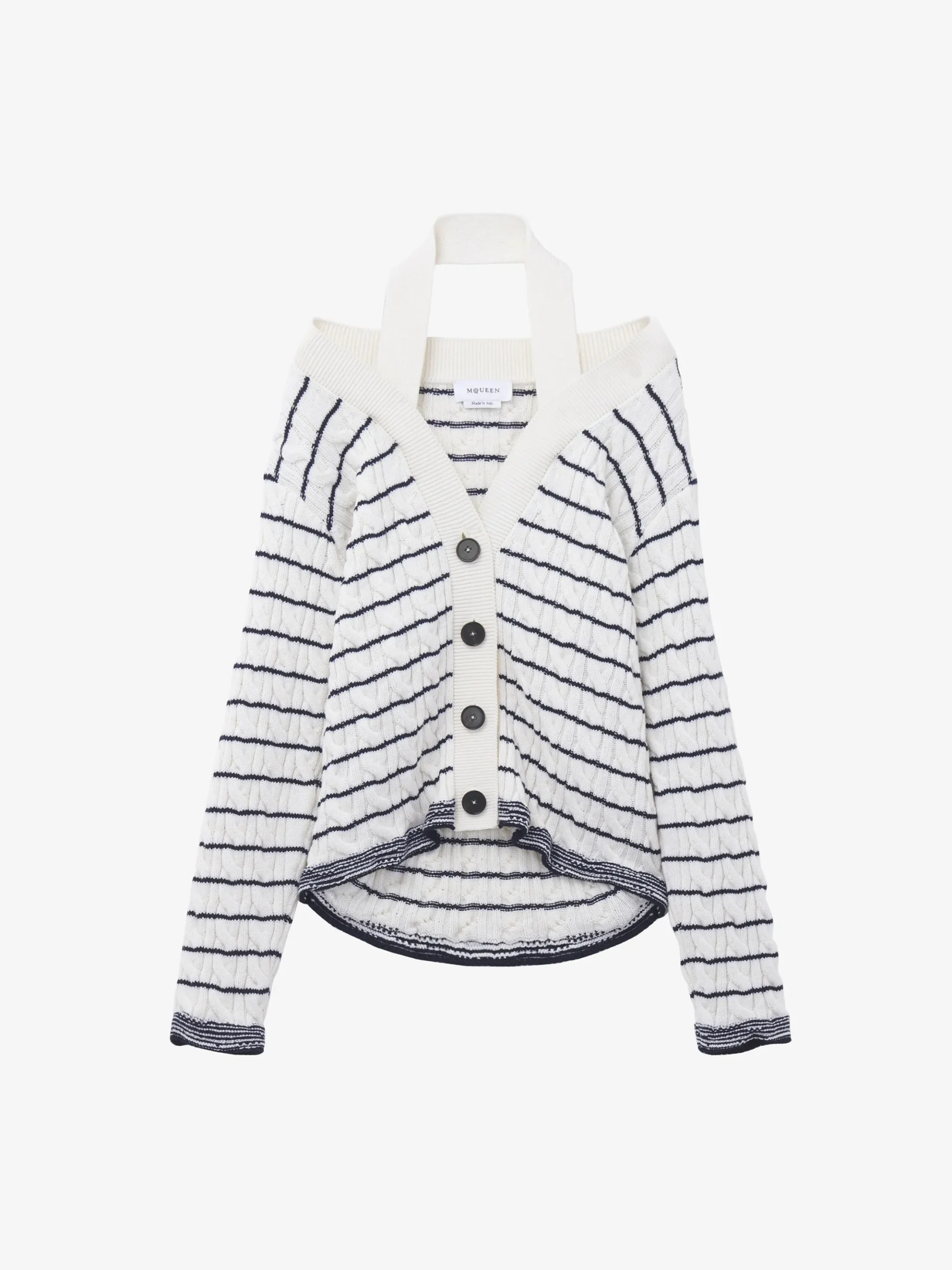 Women's Off-the-shoulder Striped Cardigan in Ivory/Navy