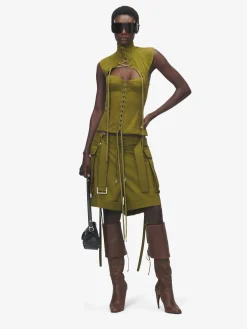Women's Oversized Cargo Shorts in Olive Green