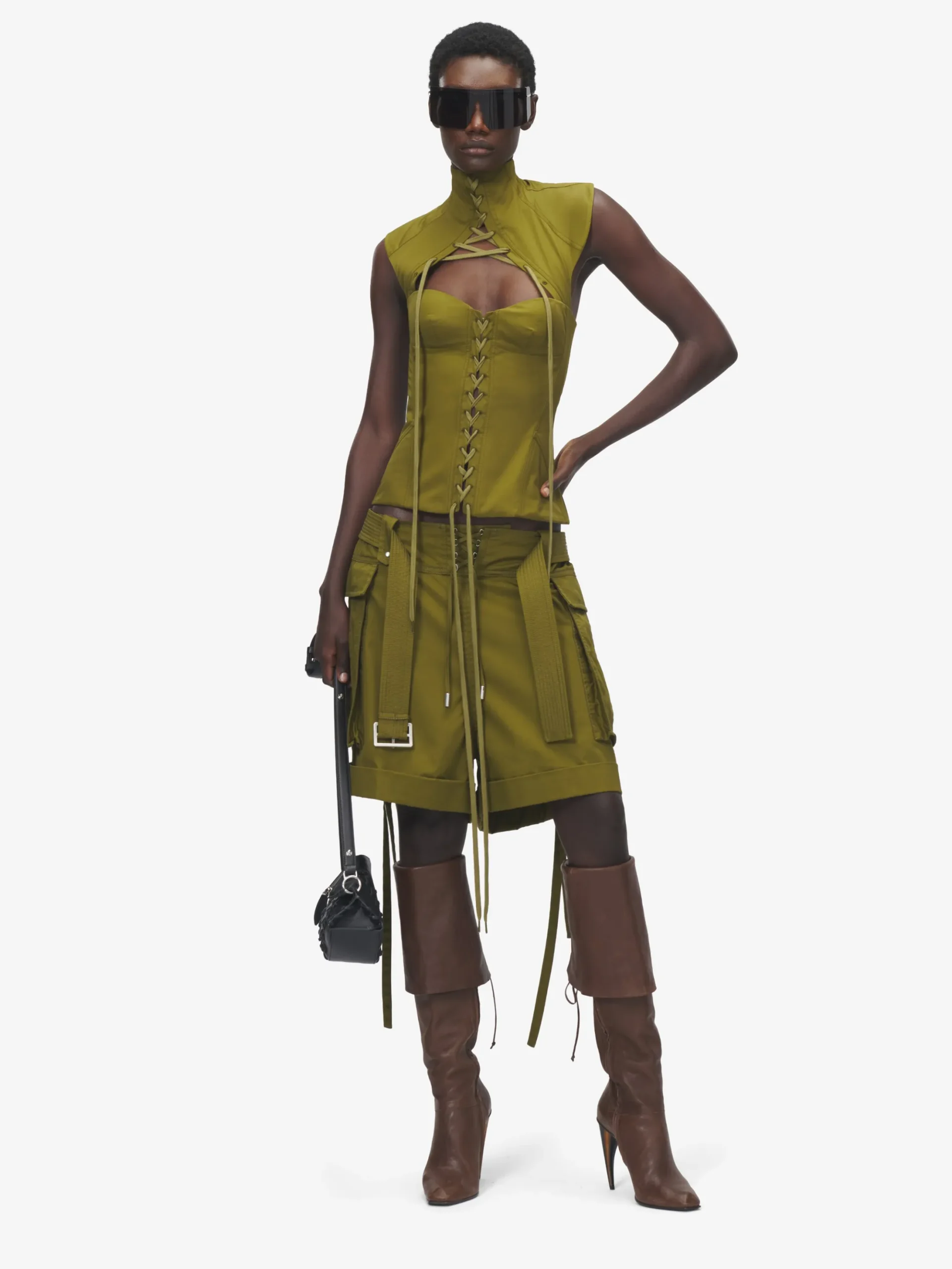 Women's Oversized Cargo Shorts in Olive Green