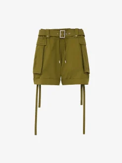 Women's Oversized Cargo Shorts in Olive Green