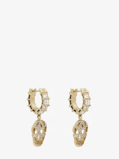 Women's Pavé Skull Hoop Earrings in Pale Gold-finish
