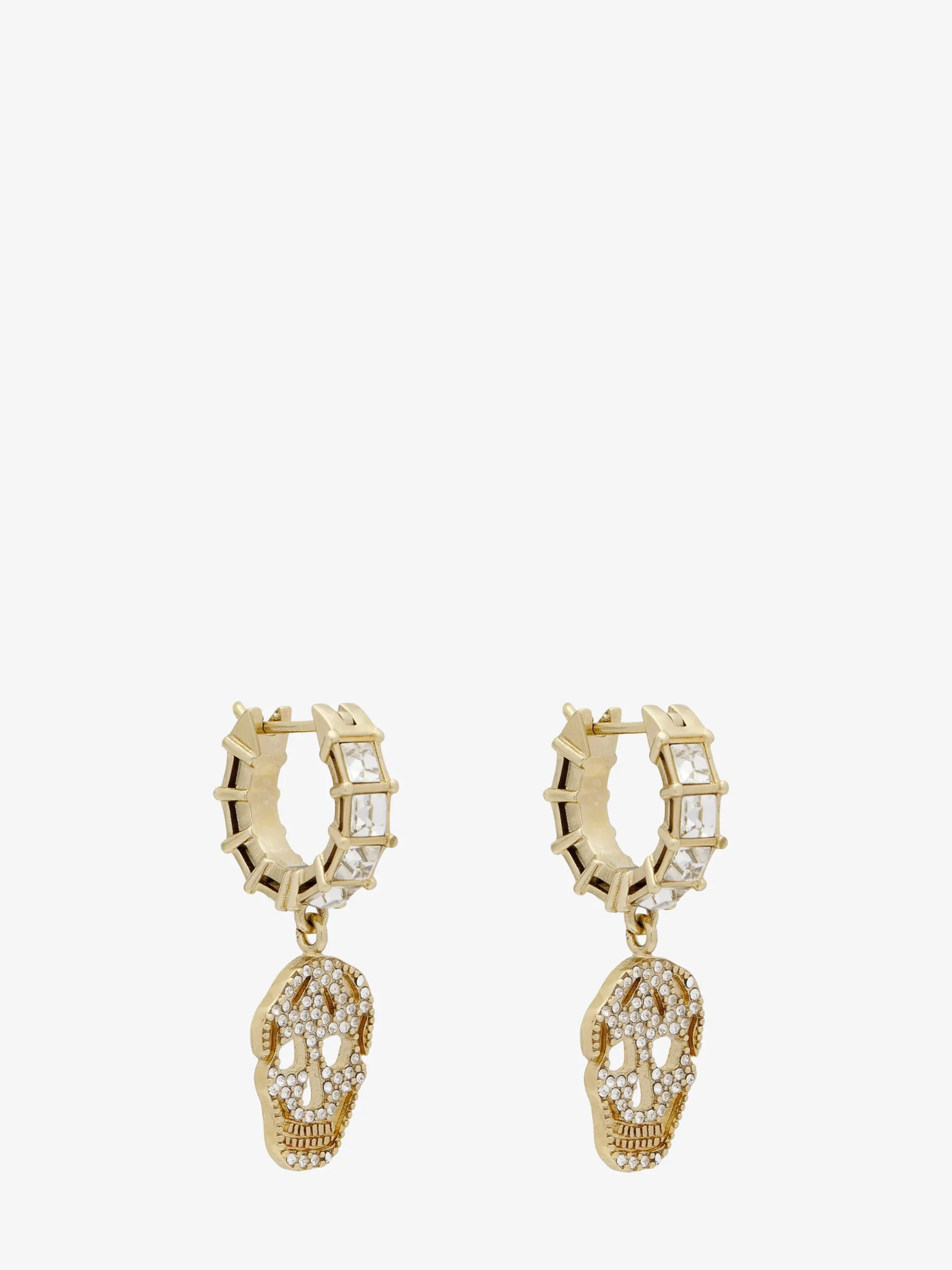 Women's Pavé Skull Hoop Earrings in Pale Gold-finish