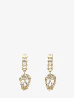 Women's Pavé Skull Hoop Earrings in Pale Gold-finish