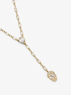 Women's Pavé Skull Necklace in Pale Gold-finish