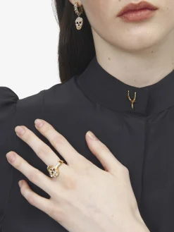 Women's Pavé Skull Ring in Pale Gold-finish