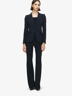 Women's Peak Shoulder Leaf Crepe Jacket in Black