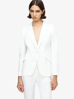 Women's Peak Shoulder Leaf Crepe Jacket in Light Ivory
