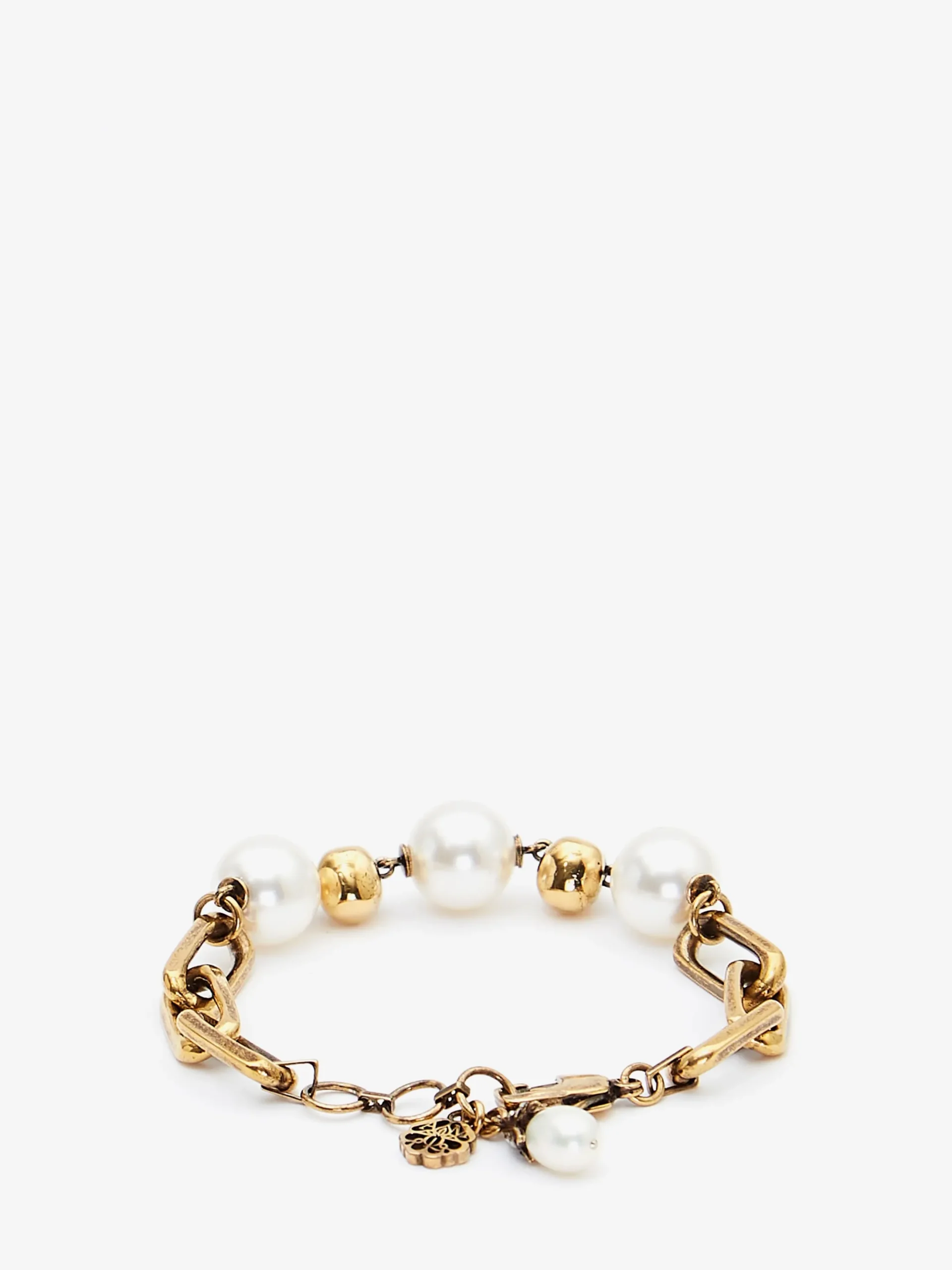 Women's Pearl-like Skull Chain Bracelet in Antique Gold-finish
