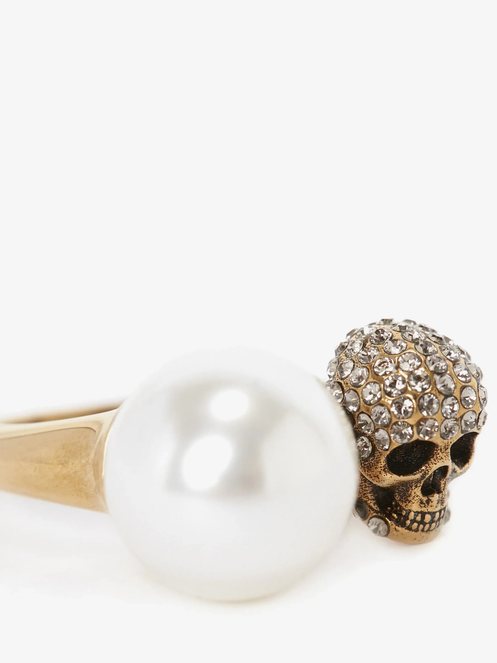 Women's Pearl-like Skull Ring in Antique Gold-finish