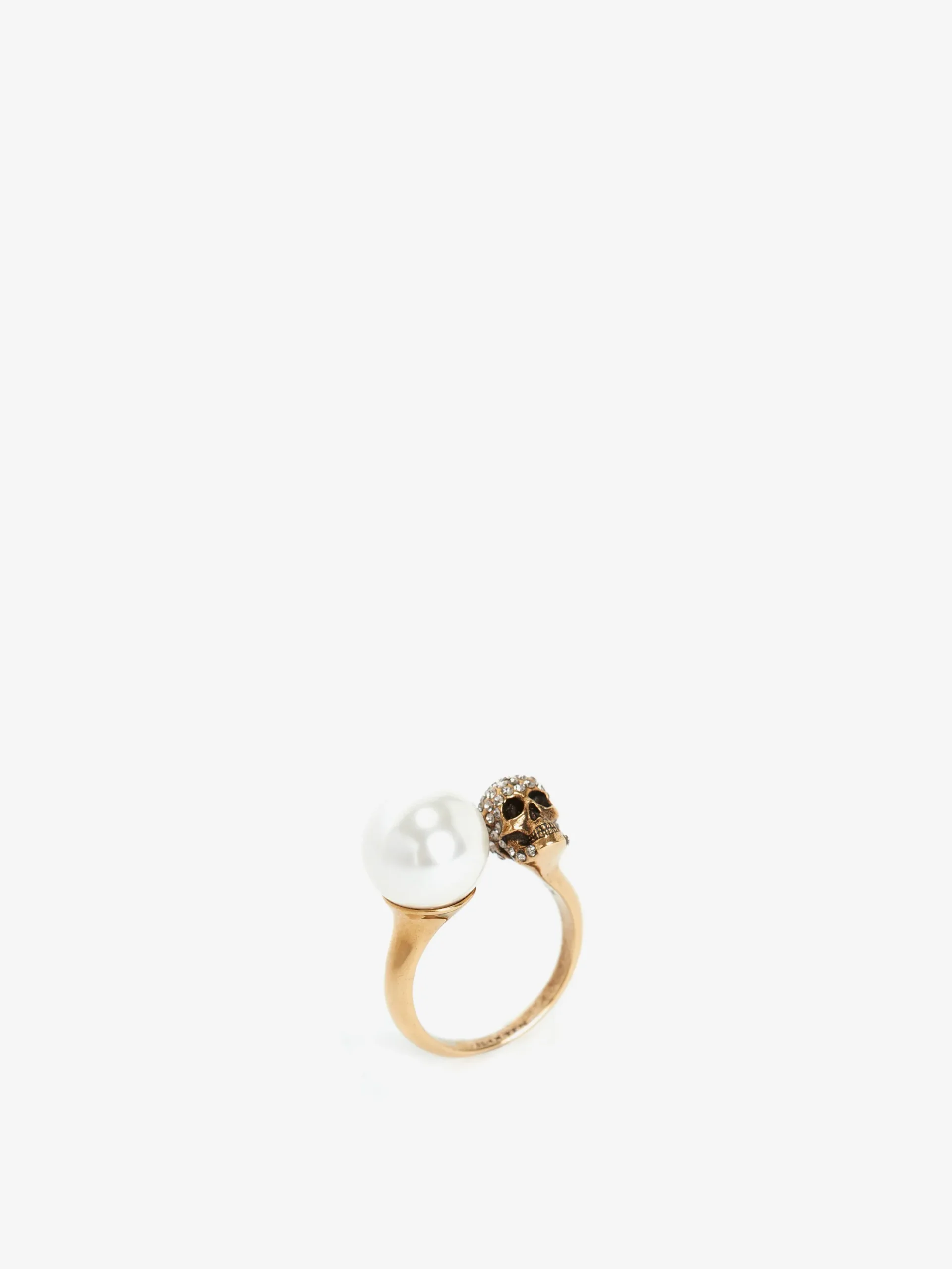 Women's Pearl-like Skull Ring in Antique Gold-finish