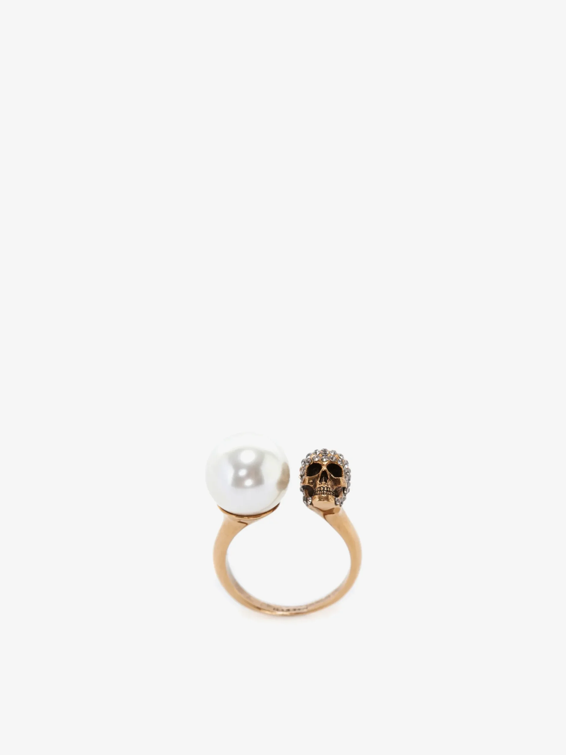 Women's Pearl-like Skull Ring in Antique Gold-finish