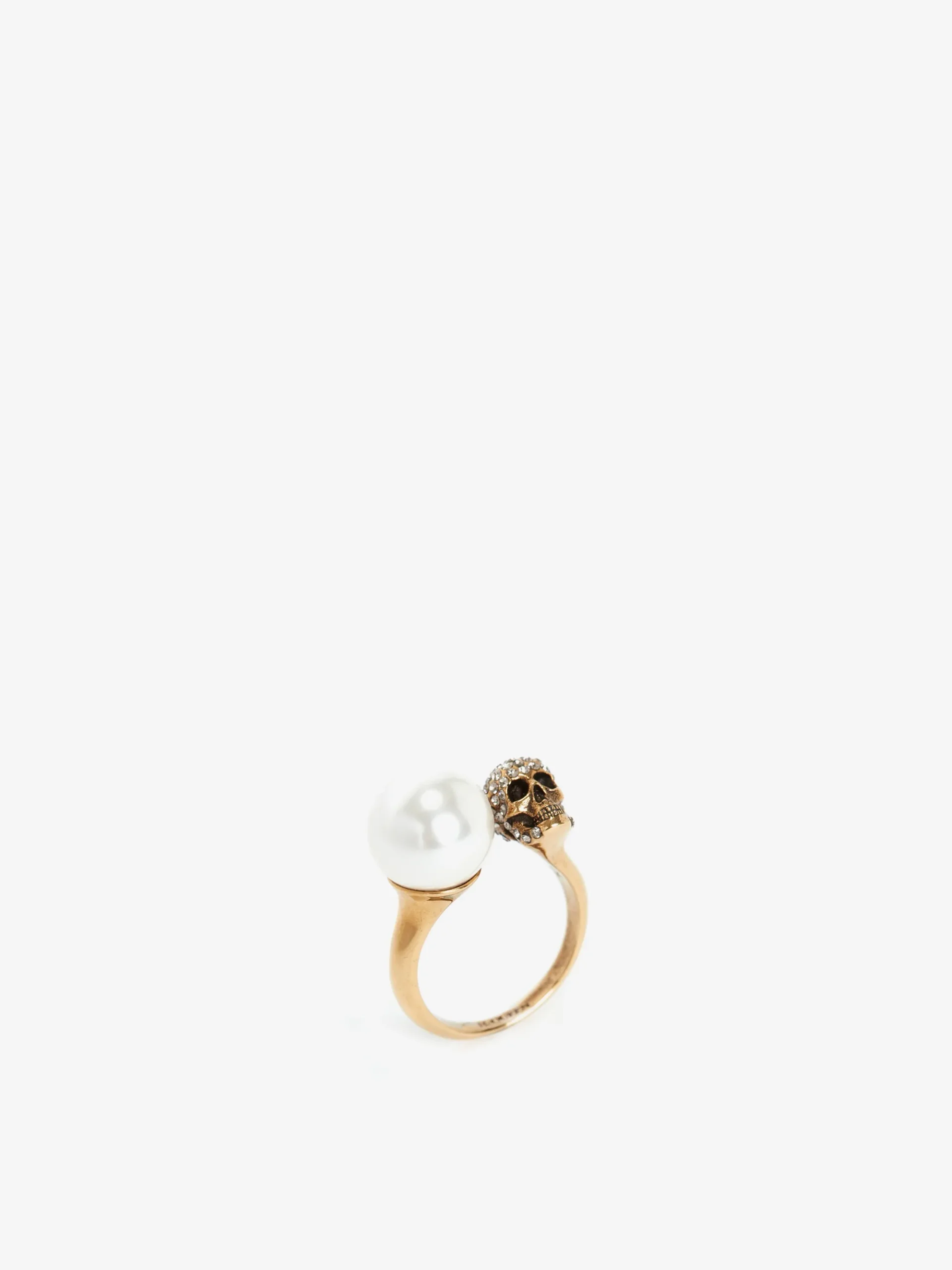 Women's Pearl-like Skull Ring in Antique Gold-finish