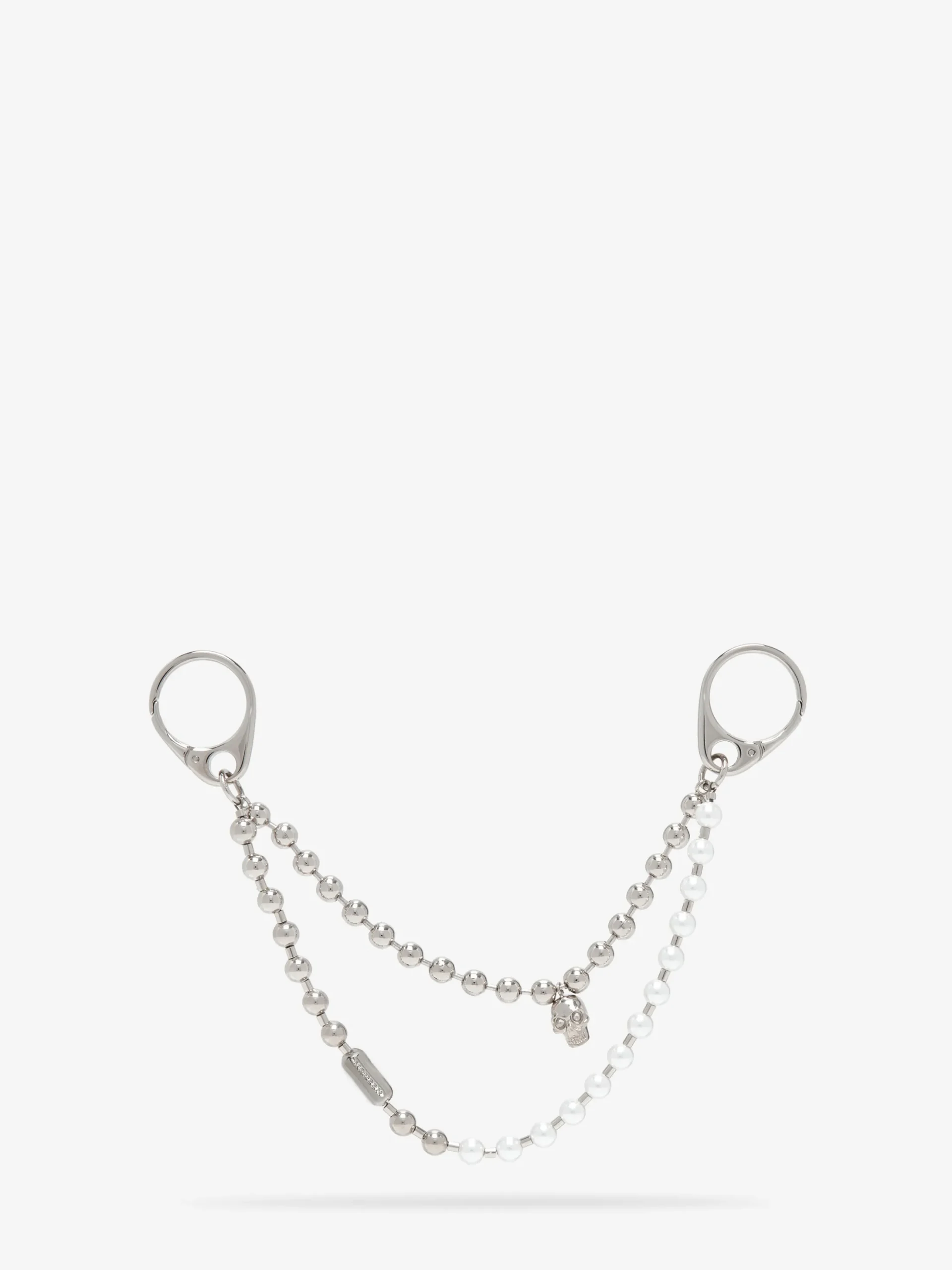 Women's Pearl & Skull Double Chain Charm in Palladium