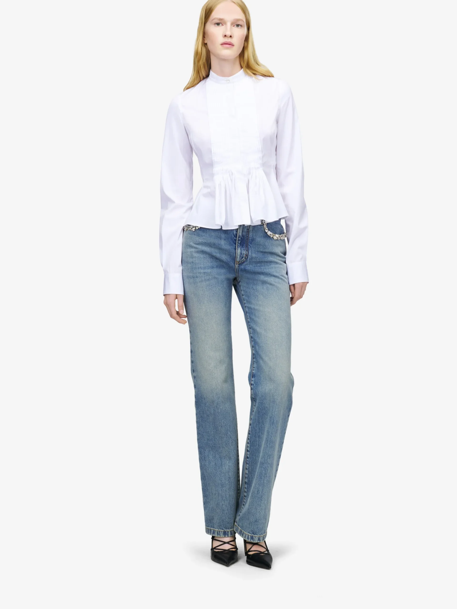 Women's Peplum Shirt in Optical White