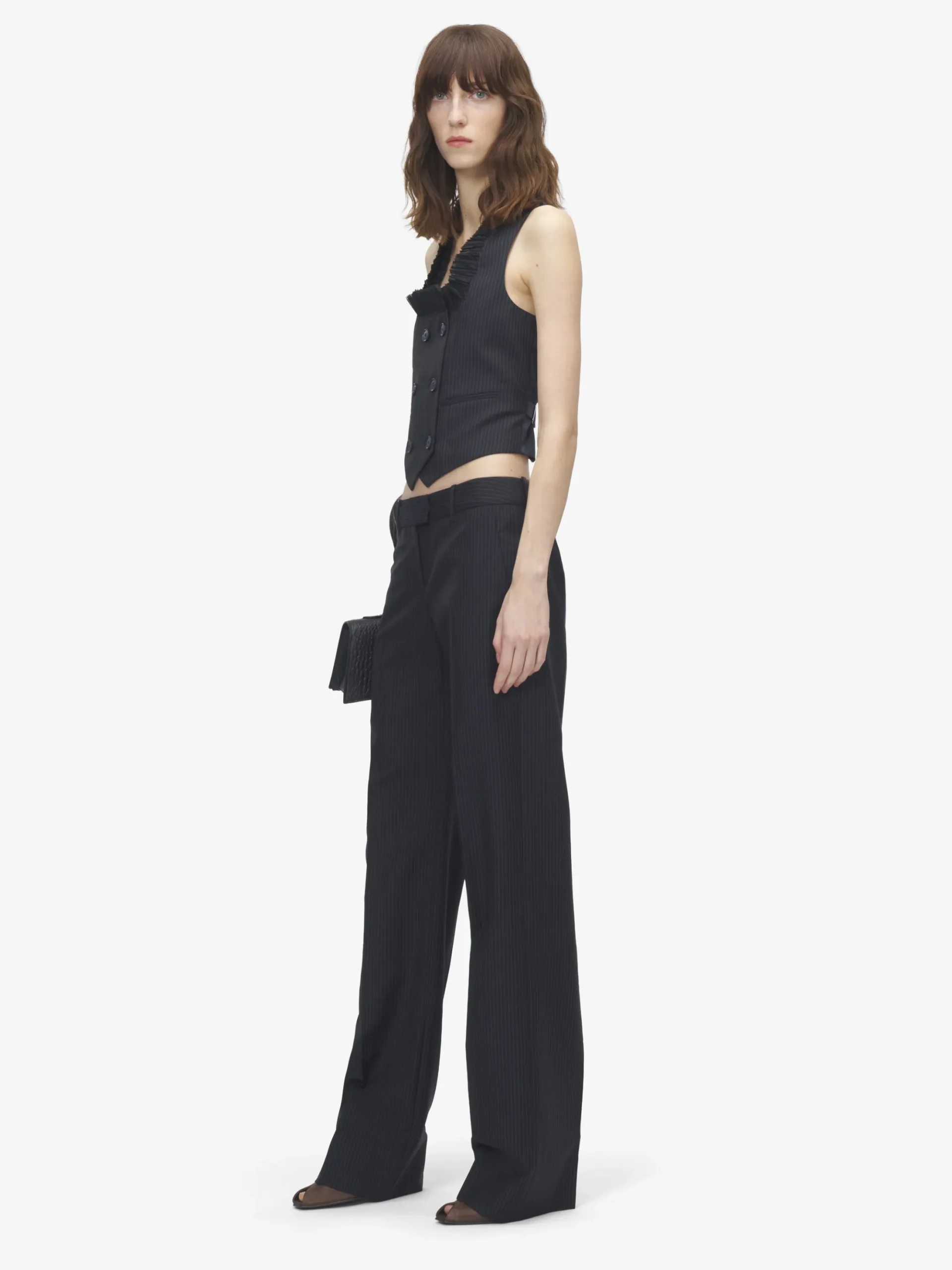 Women's Pinstriped Bumster Trousers in Navy