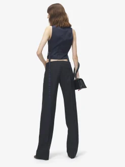 Women's Pinstriped Bumster Trousers in Navy