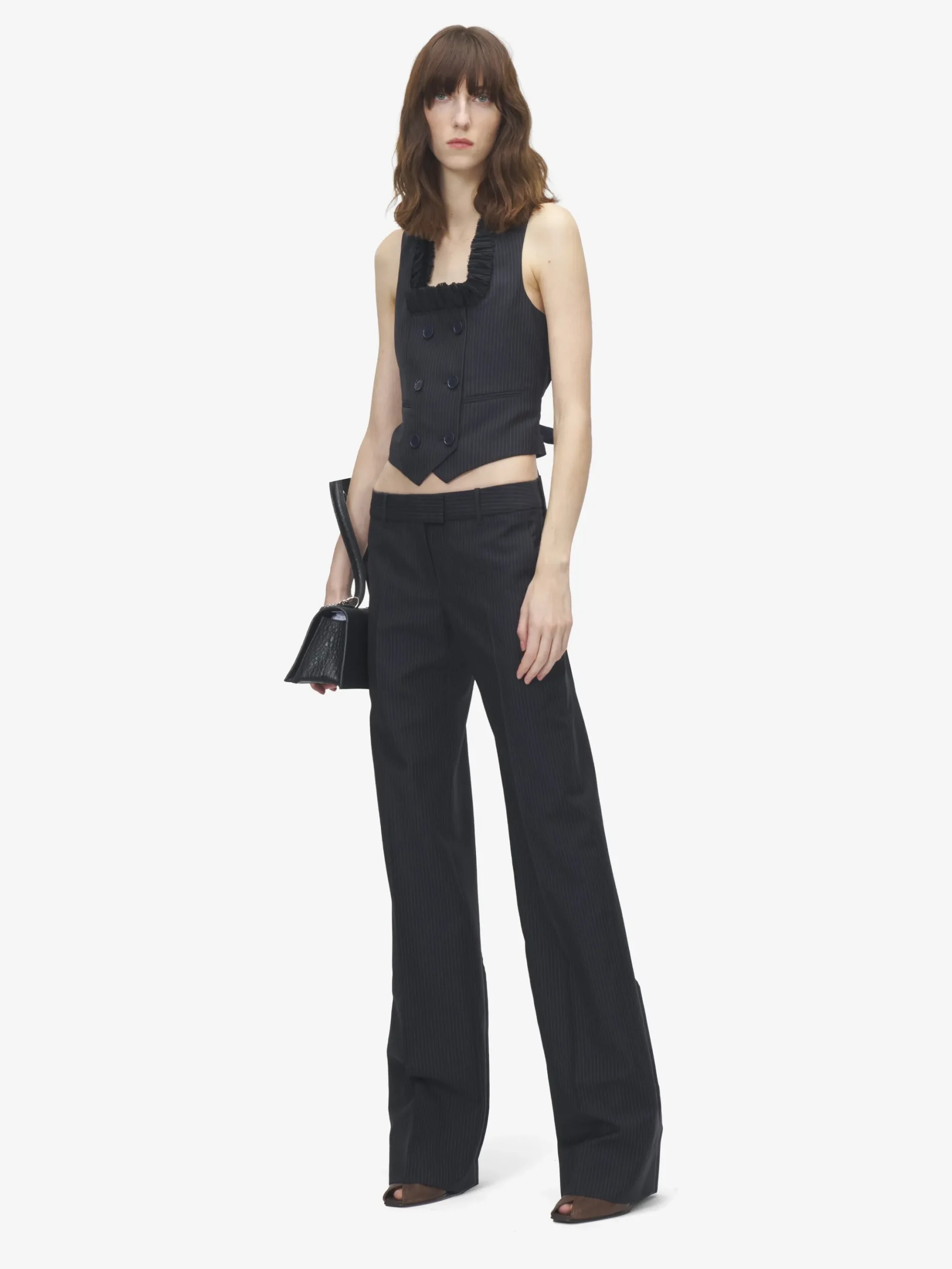 Women's Pinstriped Bumster Trousers in Navy