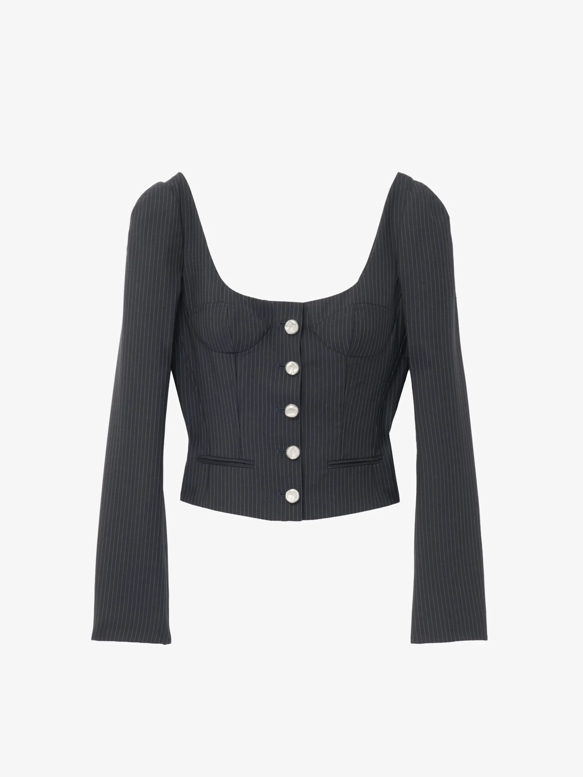 Women's Pinstriped Fitted Jacket in Navy