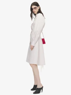 Women's Pinstriped Shirt Dress in Ivory/Pink