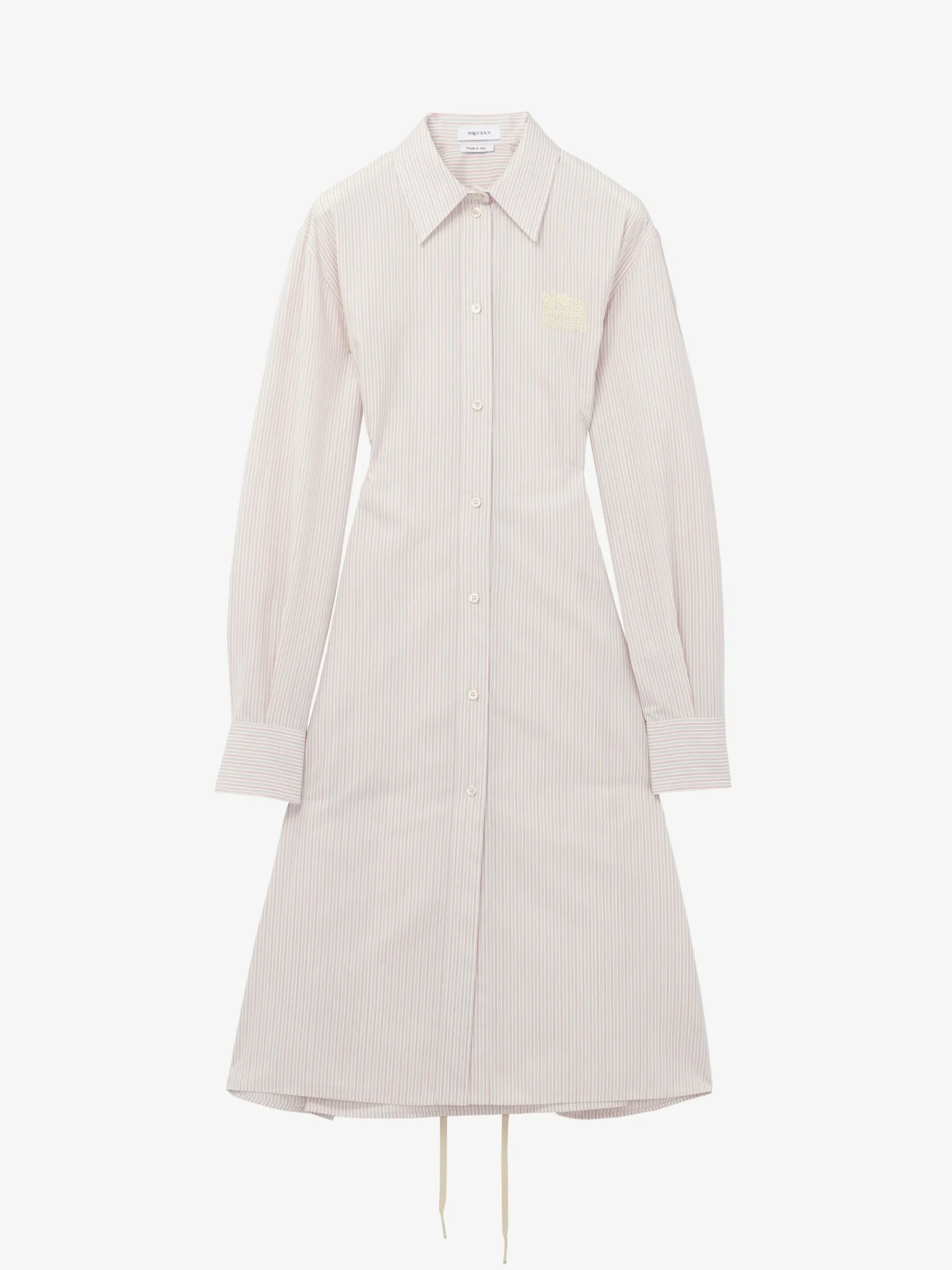 Women's Pinstriped Shirt Dress in Ivory/Pink