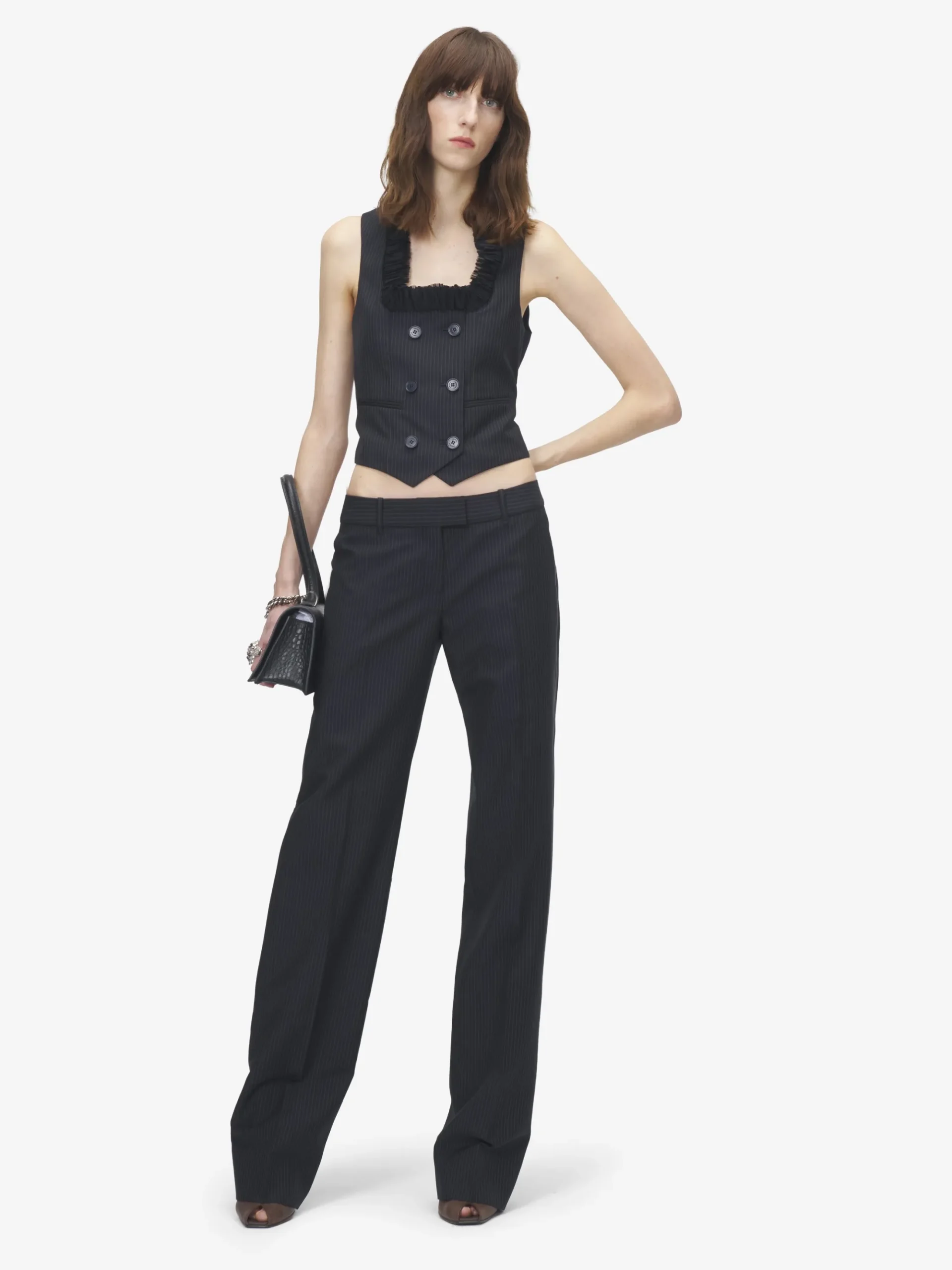 Women's Pinstriped Tailored Waistcoat in Navy