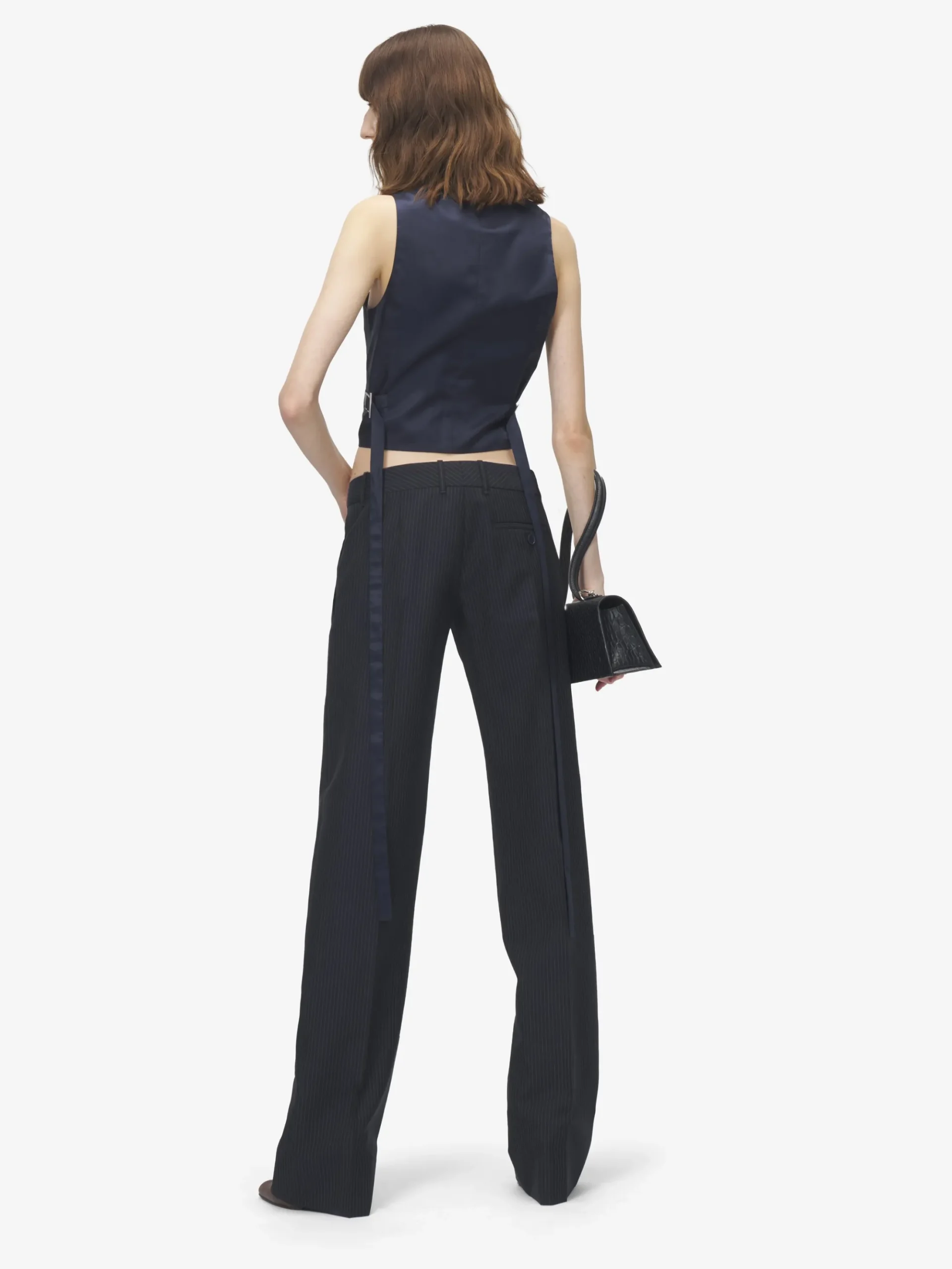 Women's Pinstriped Tailored Waistcoat in Navy
