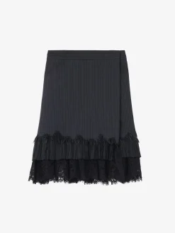 Women's Pinstriped Wrap Mini Skirt in Navy