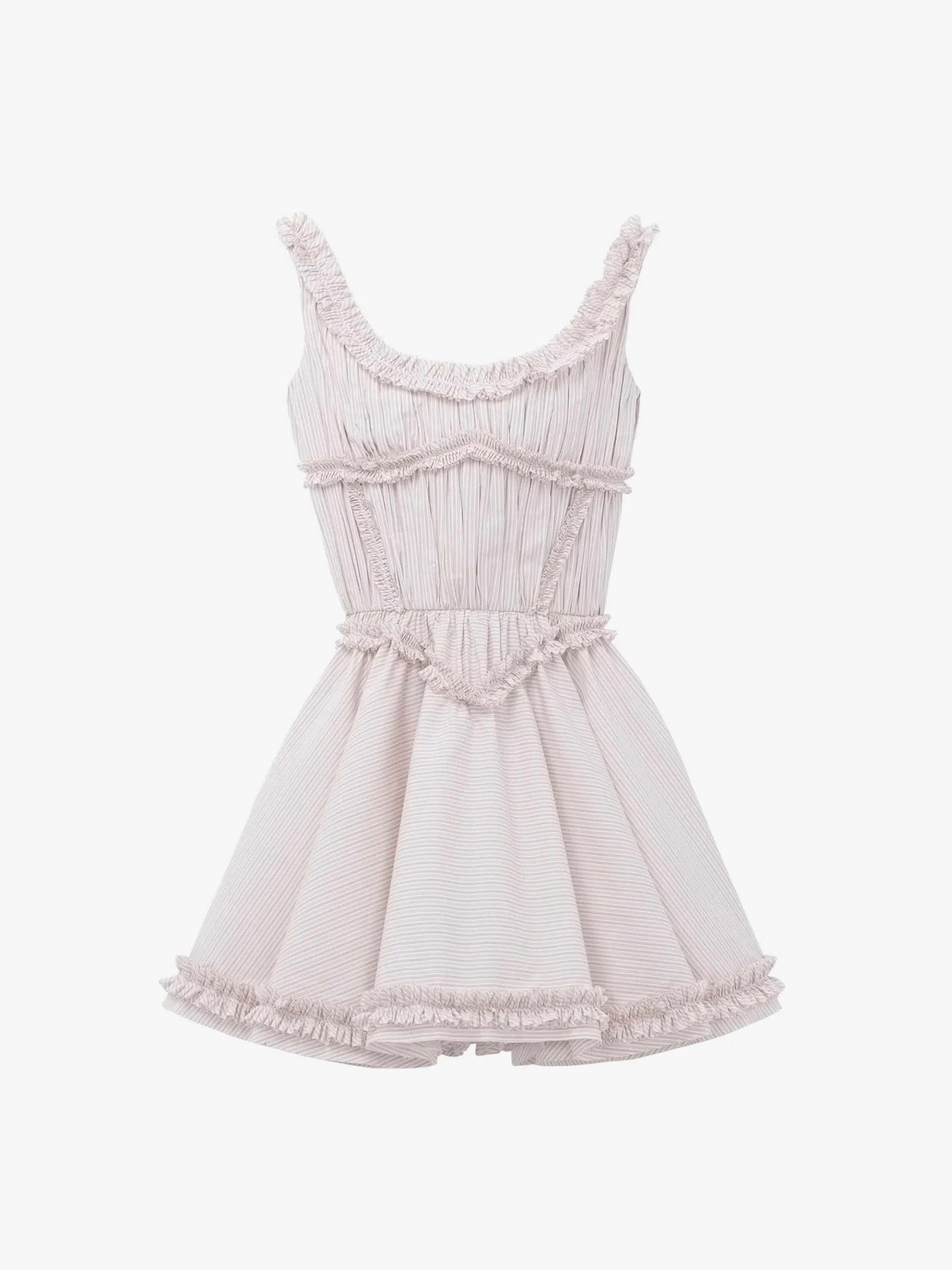 Women's Pleated Ruffle Pinstripe Mini Dress in Ivory/Pink