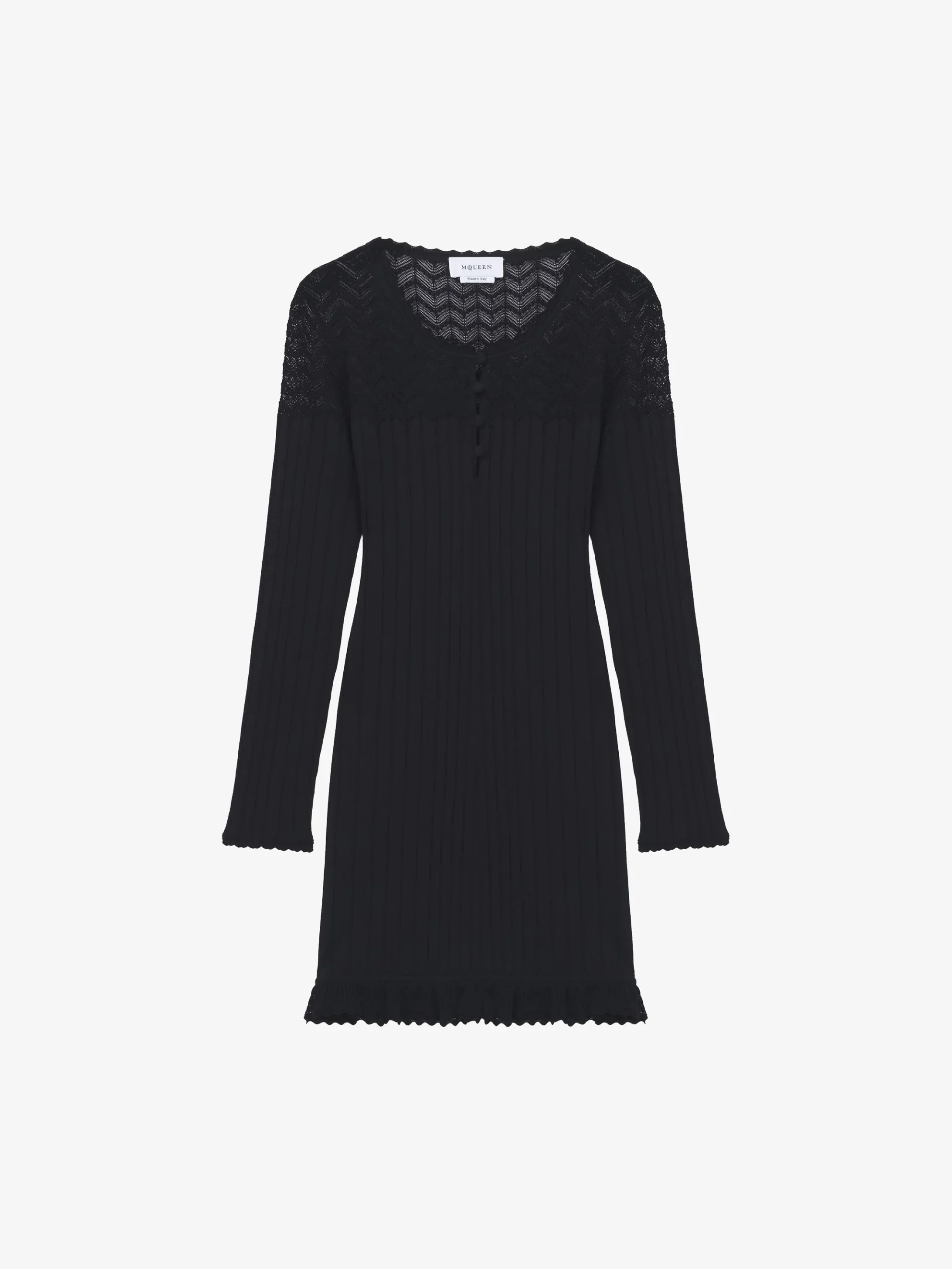 Women's Pointelle Knit Mini Dress in Black