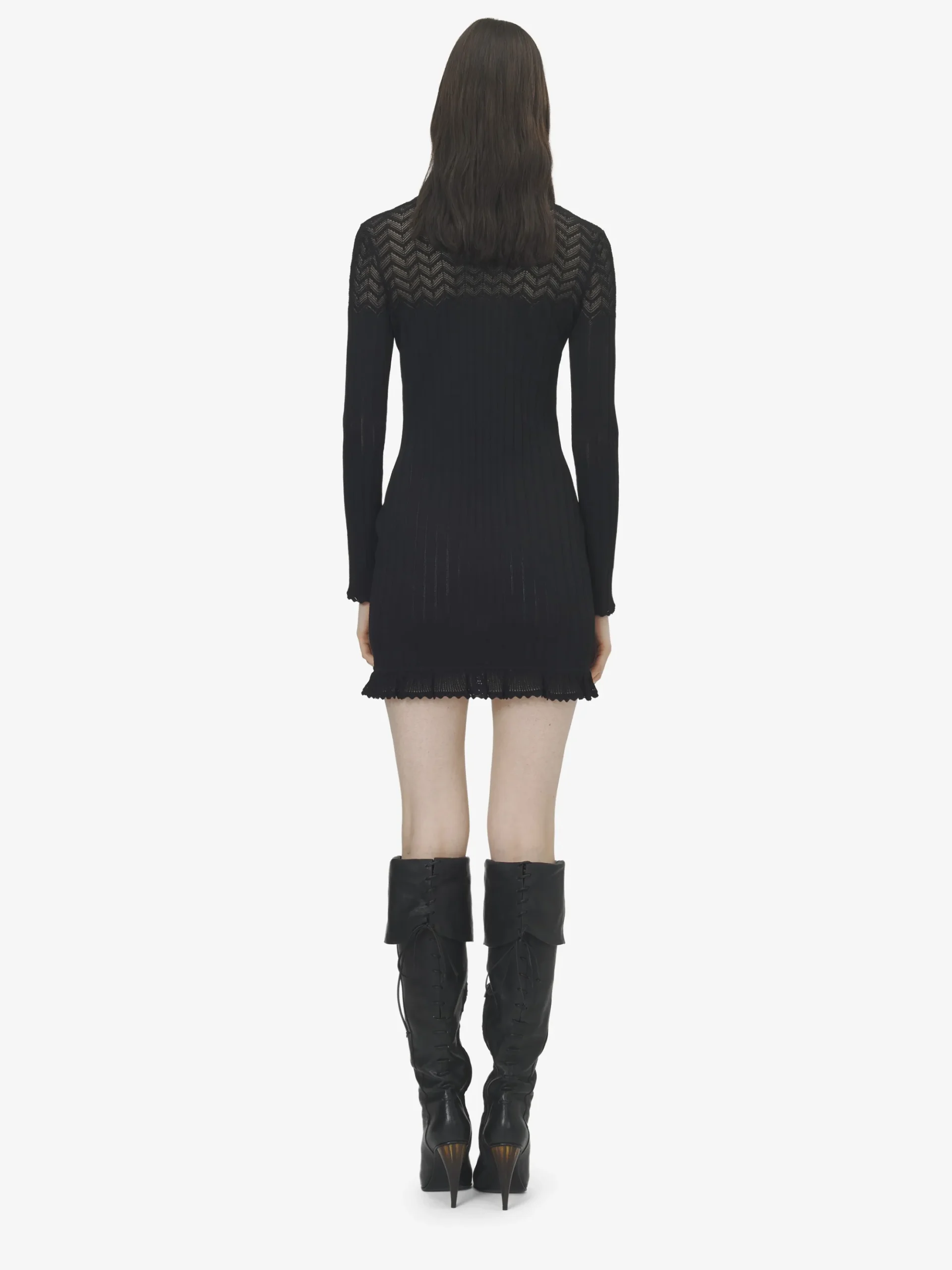 Women's Pointelle Knit Mini Dress in Black