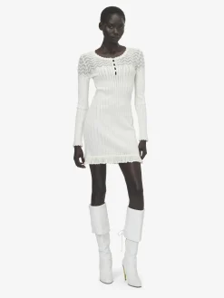 Women's Pointelle Knit Mini Dress in Ivory