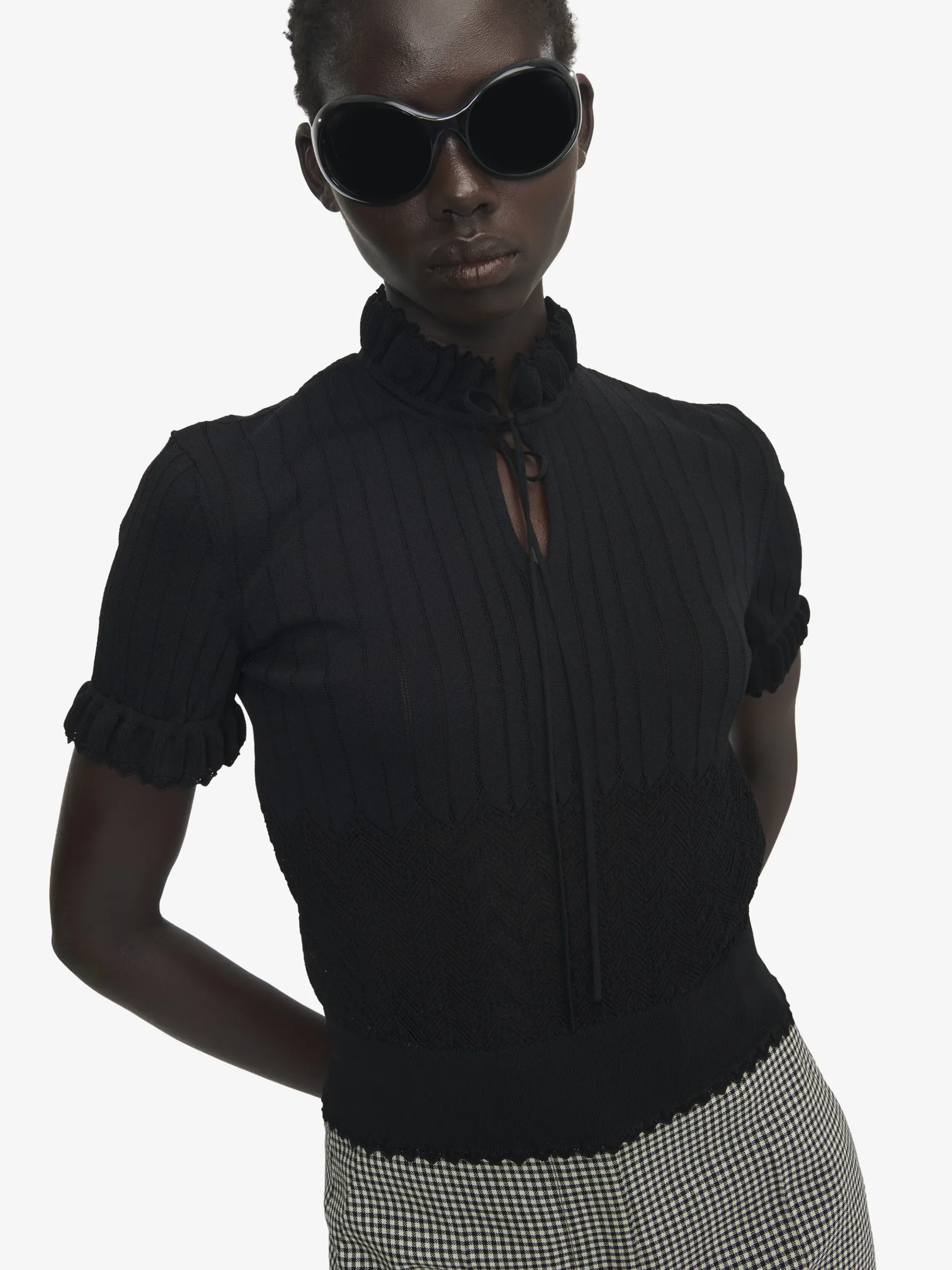 Women's Pointelle Knit Top in Black