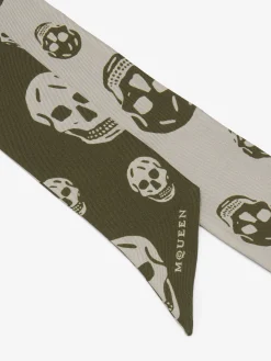 Women's Ribbon Skull Scarf in Olive Green