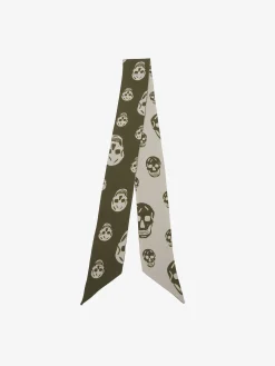Women's Ribbon Skull Scarf in Olive Green