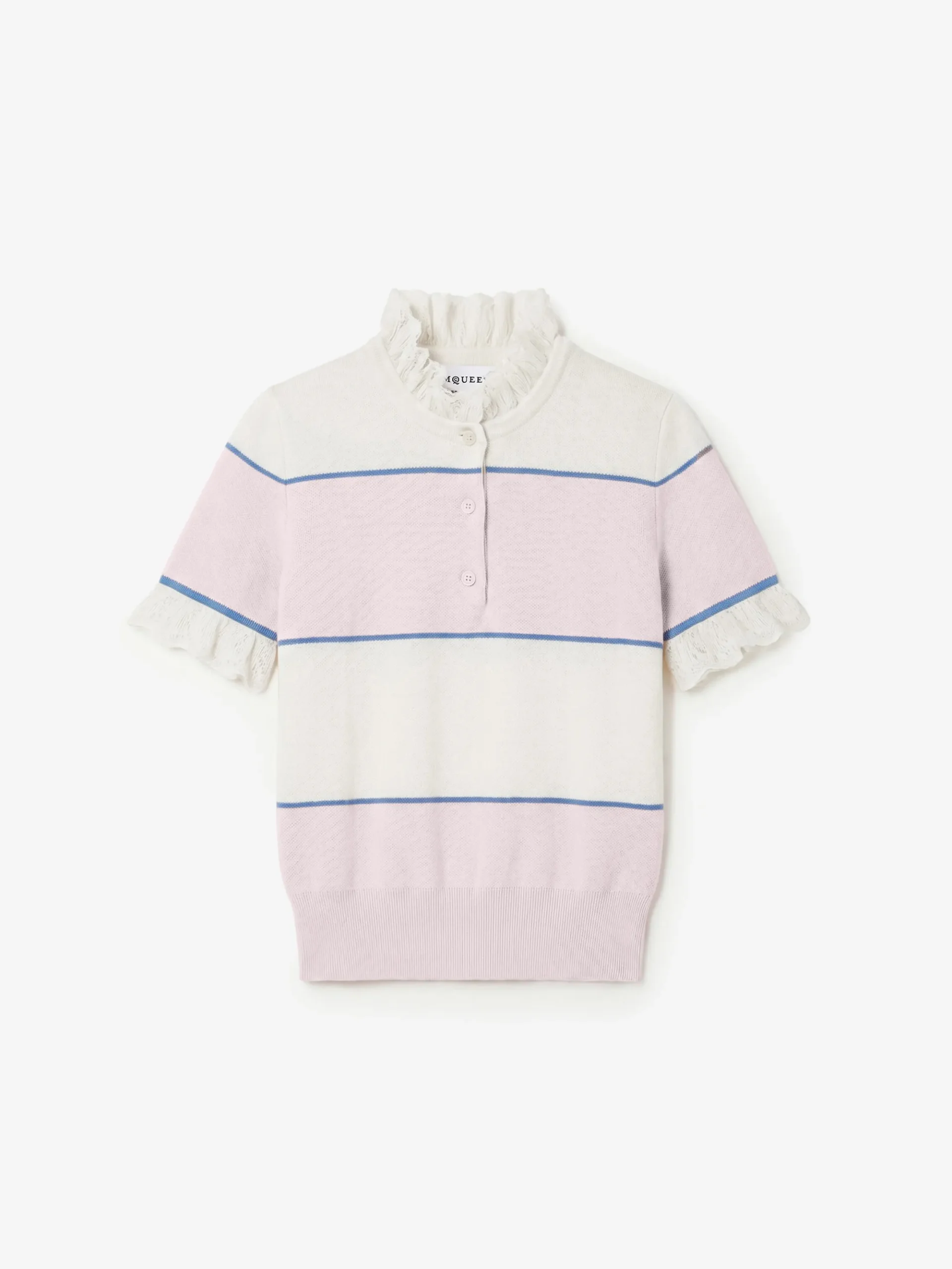 Women's Ruffle Trim Striped Top in Ivory/Light Pink