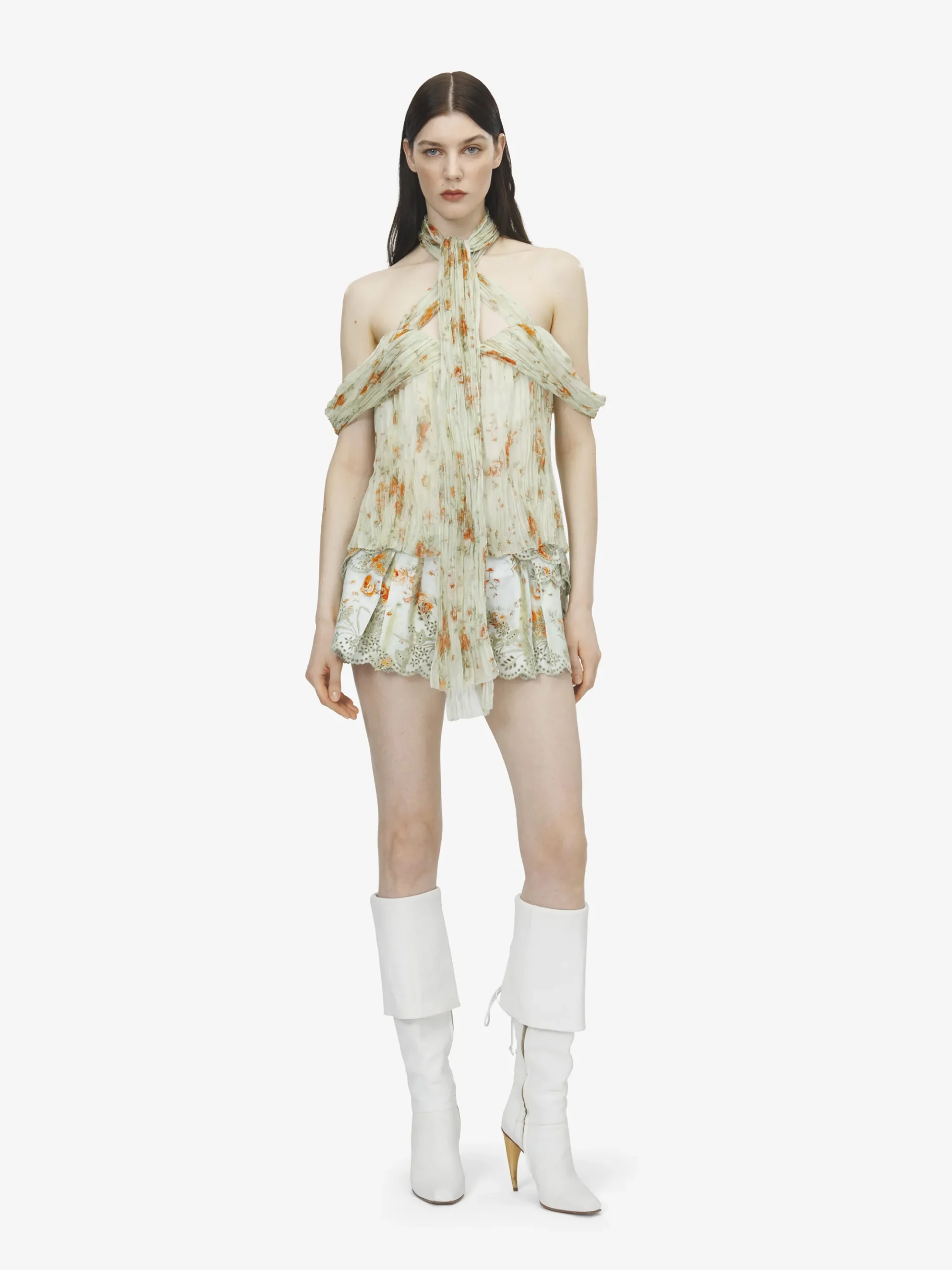 Women's Sangallo Floral Micro Shorts in Stone/Light Orange