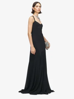 Women's Satin Evening Dress in Black
