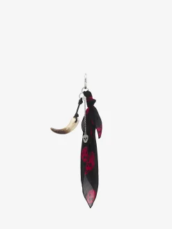 Women's Scarf & Horn Charm in Black/Red