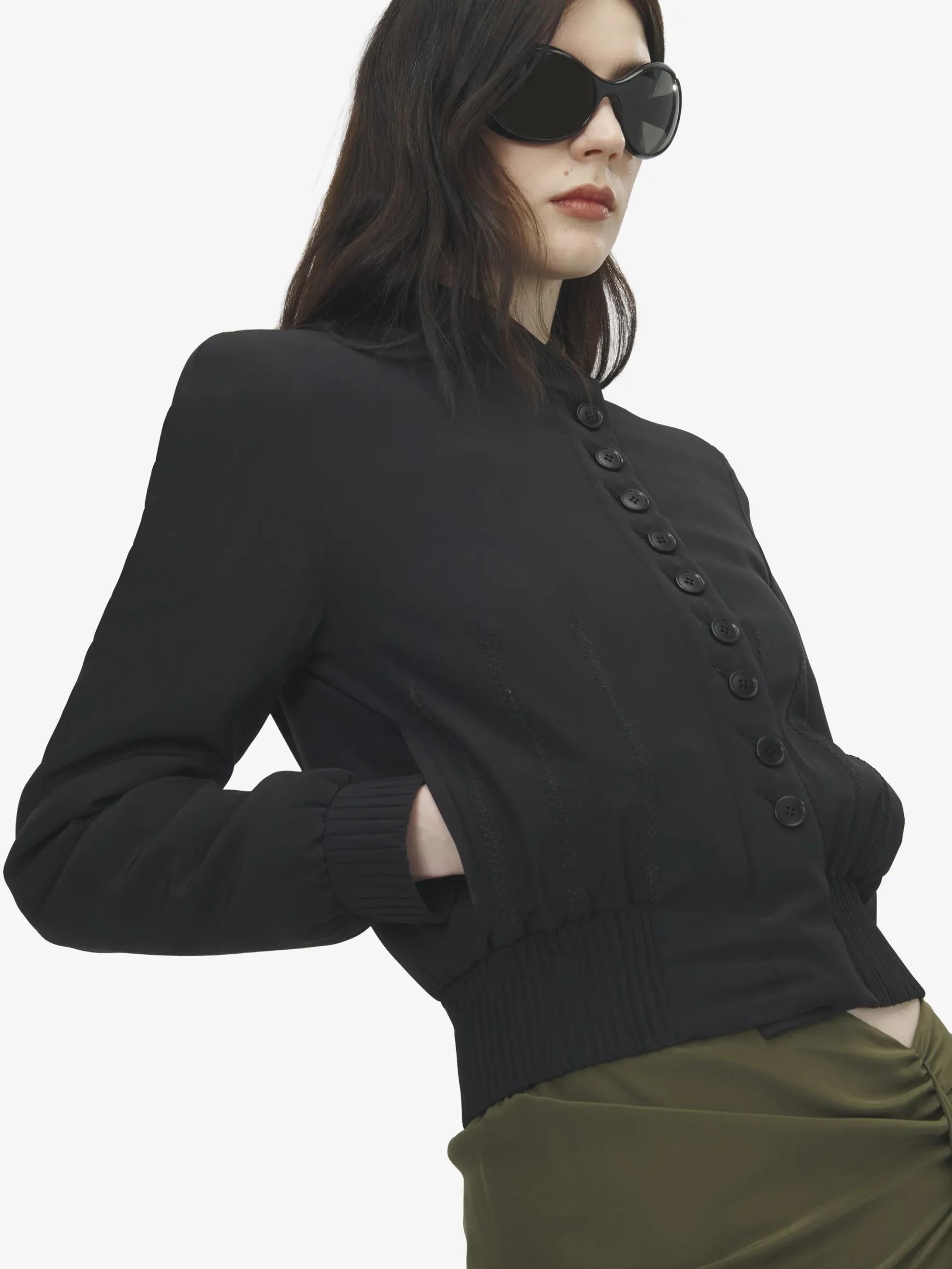 Women's Silk Bomber Jacket in Black
