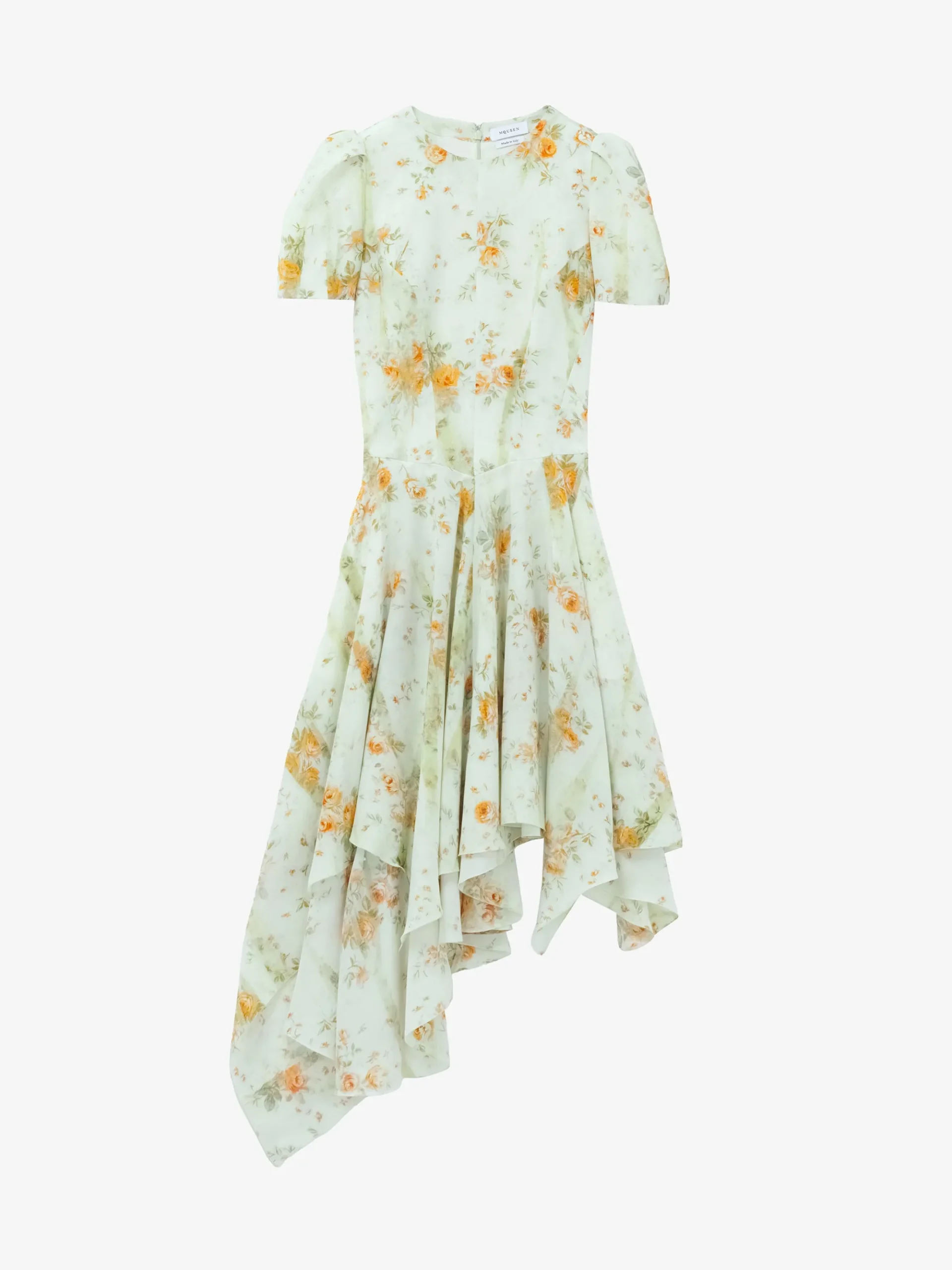 Women's Silk Floral Print Dress in Stone/Light Orange