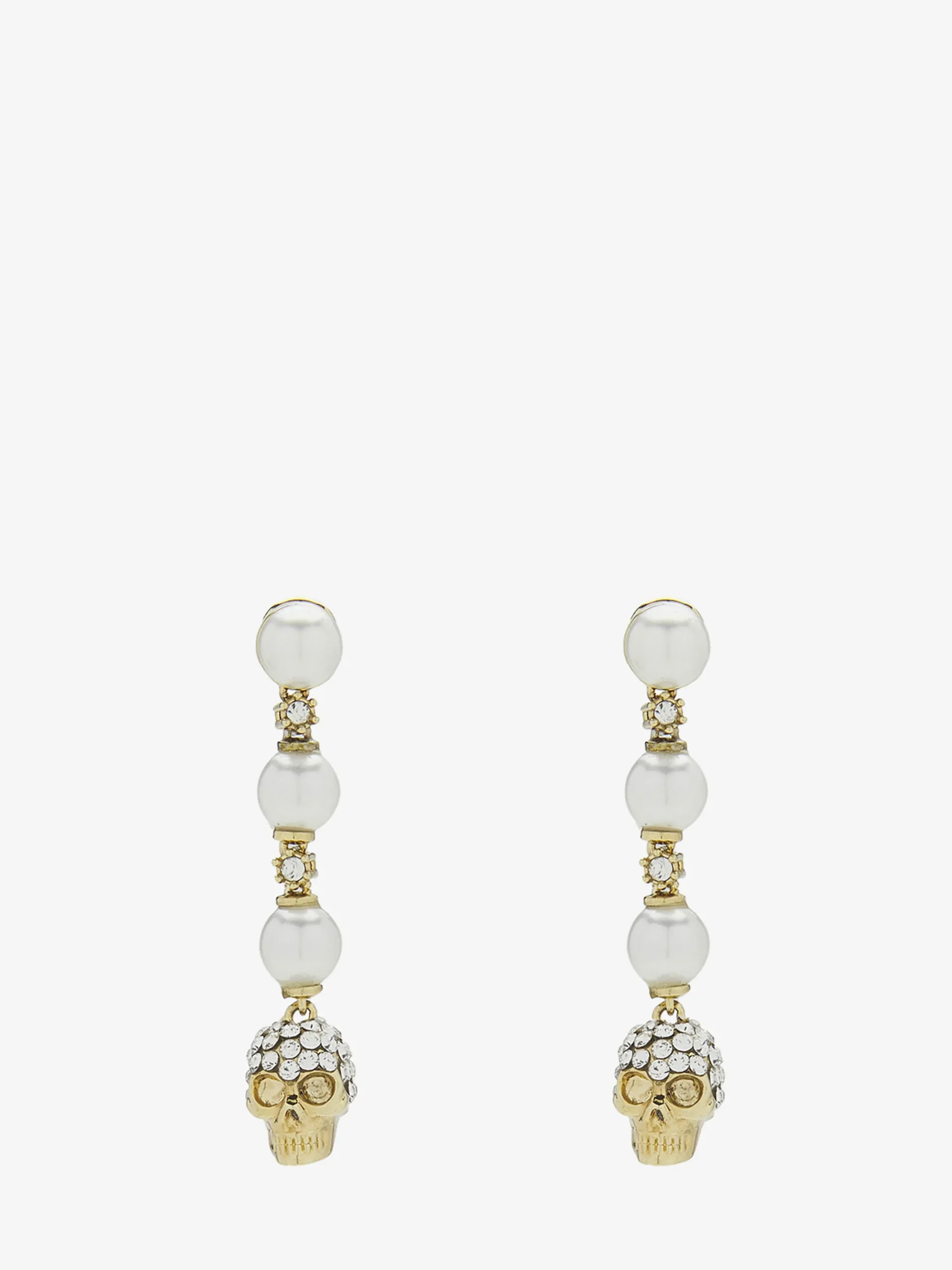 Women's Skull and Pearl Earrings in Pale Gold-finish