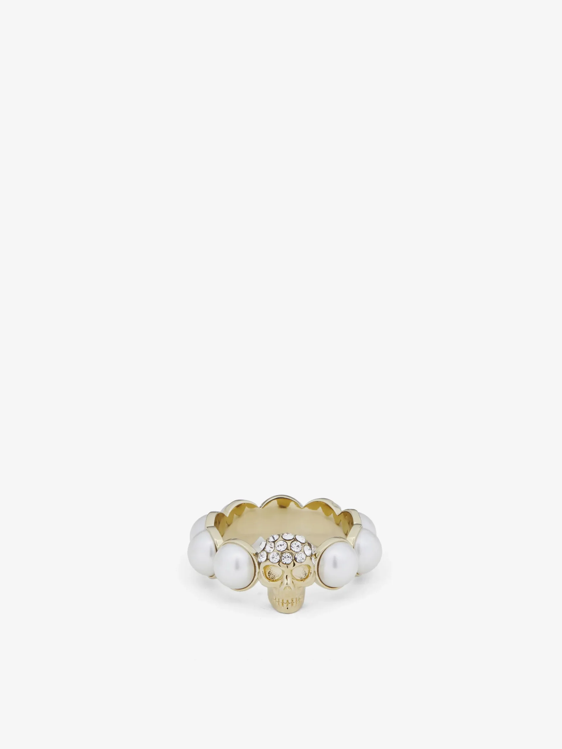 Women's Skull and Pearl Ring in Pale Gold-finish