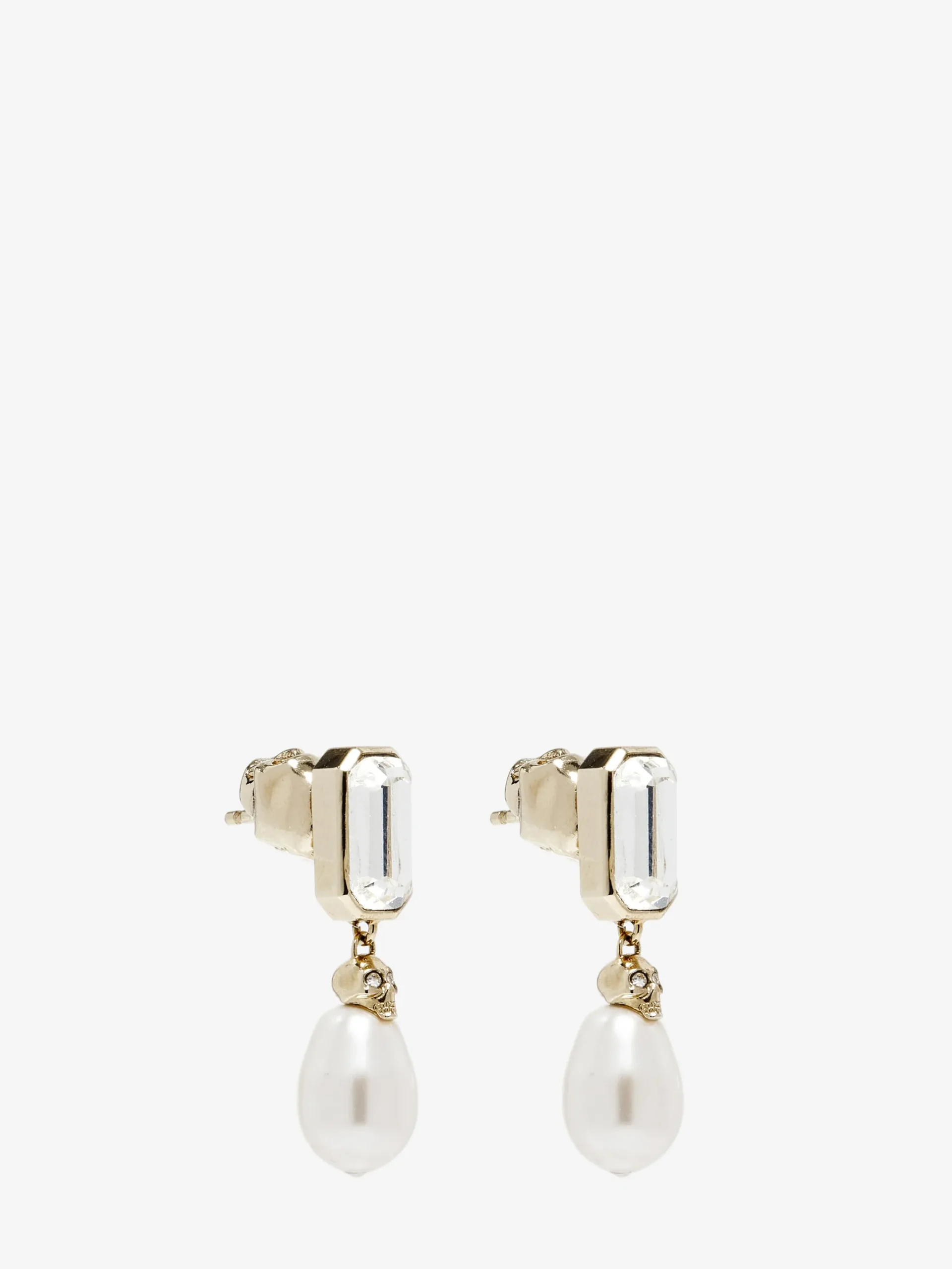 Women's Skull & Crystal Earrings in Pale Gold-finish