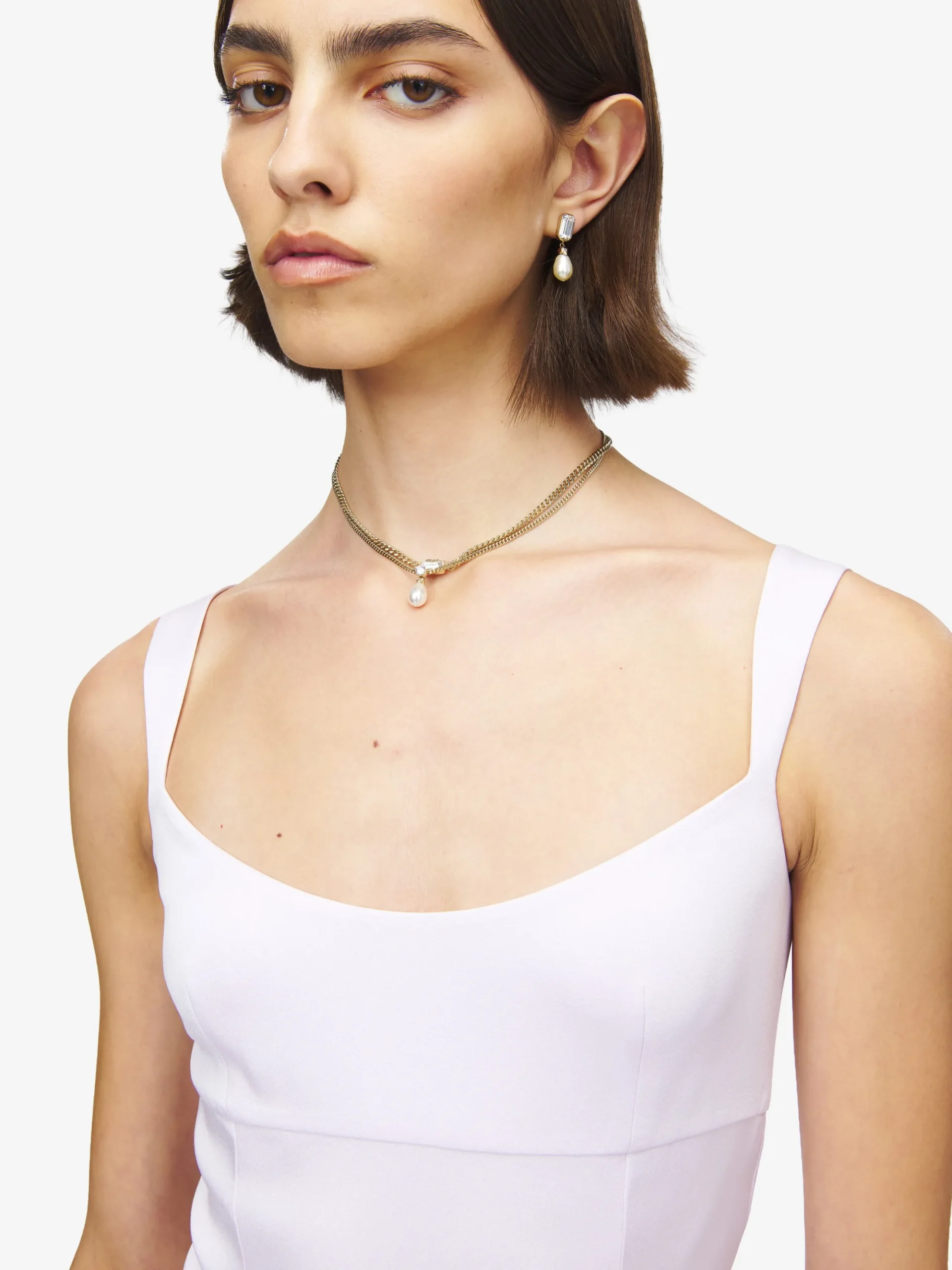 Women's Skull & Crystal Earrings in Pale Gold-finish