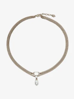 Women's Skull & Crystal Necklace in Pale Gold-finish