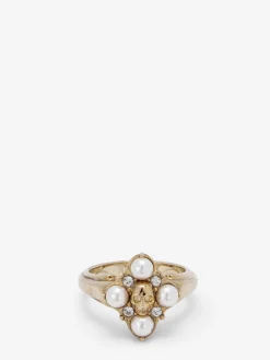 Women's Skull & Crystal Ring in Pale Gold-finish