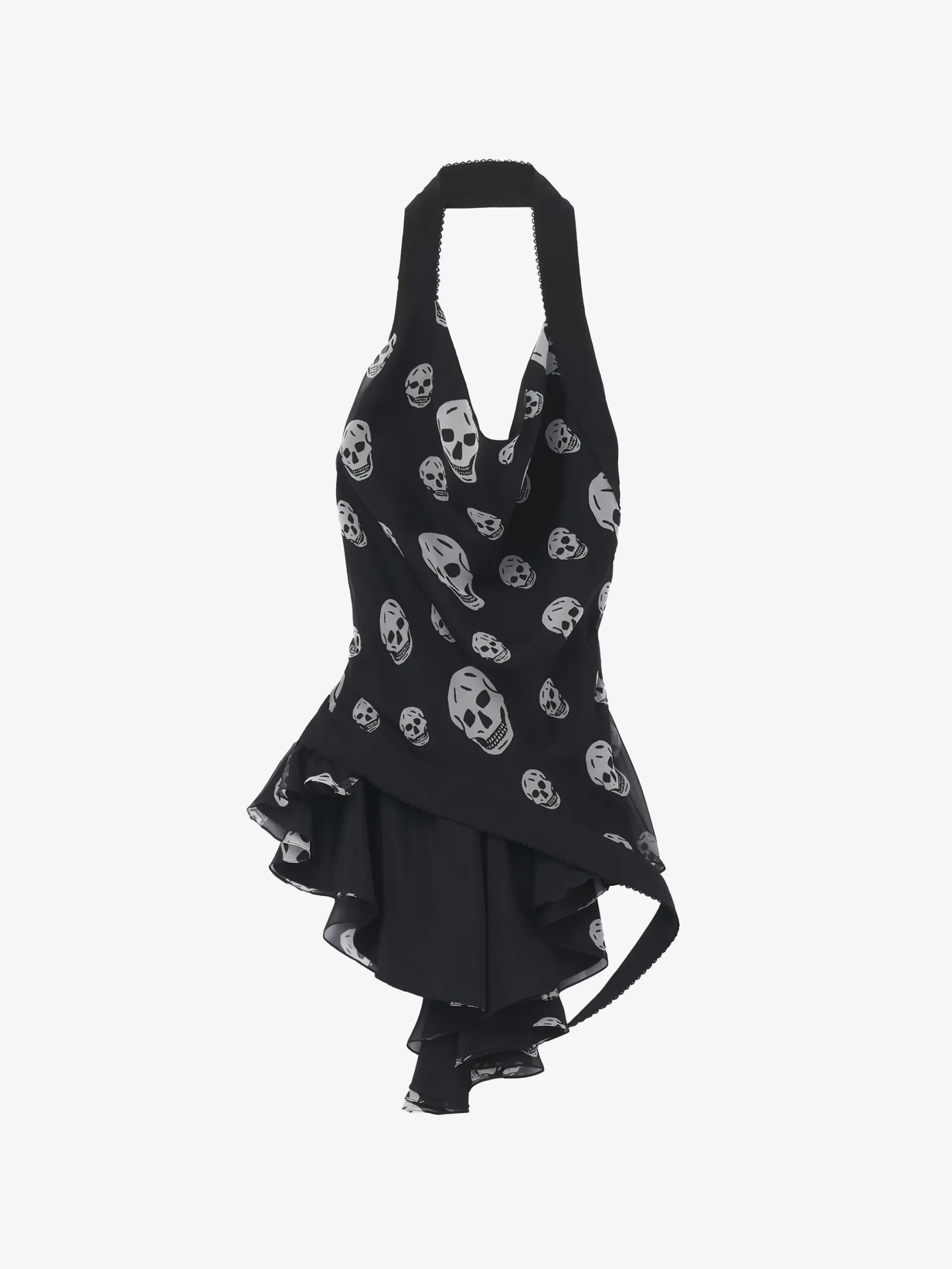 Women's Skull Print Asymmetric Top in Black/White