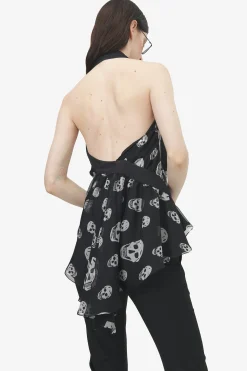Women's Skull Print Asymmetric Top in Black/White